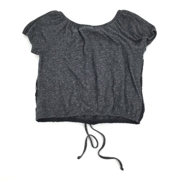 No Boundaries Lace Button Front Short Sleeve Top XL (15-17) Big Kids Gray Black - Picture 2 of 6